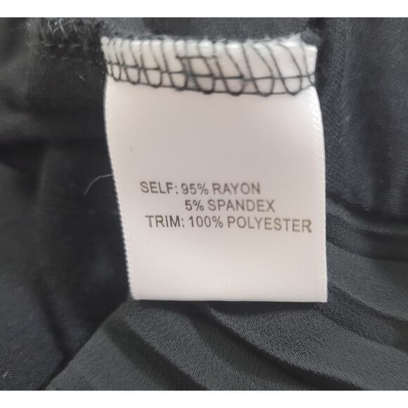 Rose & Olive Black Hi Low Shirt M Back Center Pleated Sheer Panel Frayed Collar - Picture 7 of 7